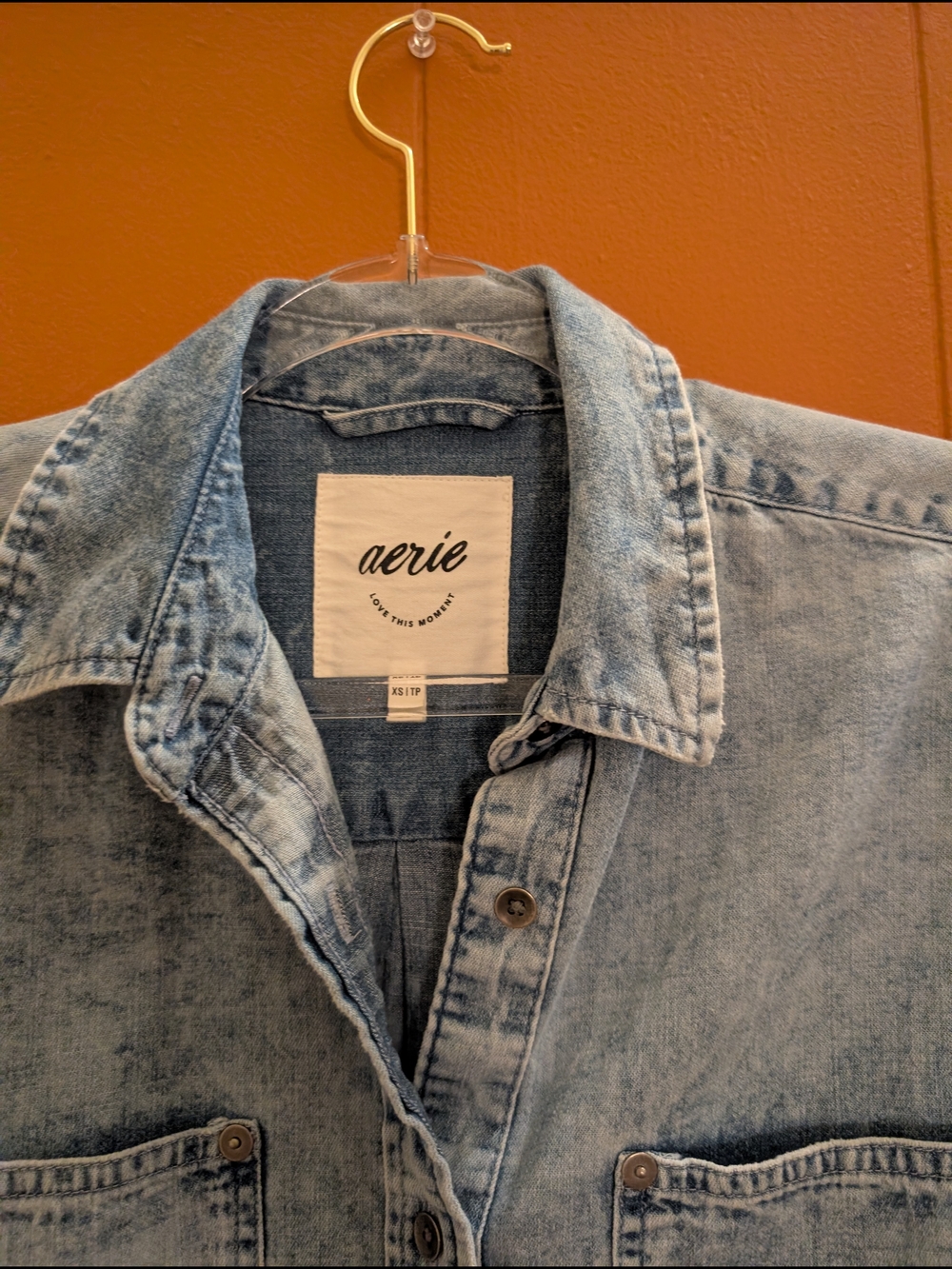 90s AERIE Light Acid Wash Oversized Denim Button Up Moto Grunge Shirt Jacket XS - Picture 10 of 15